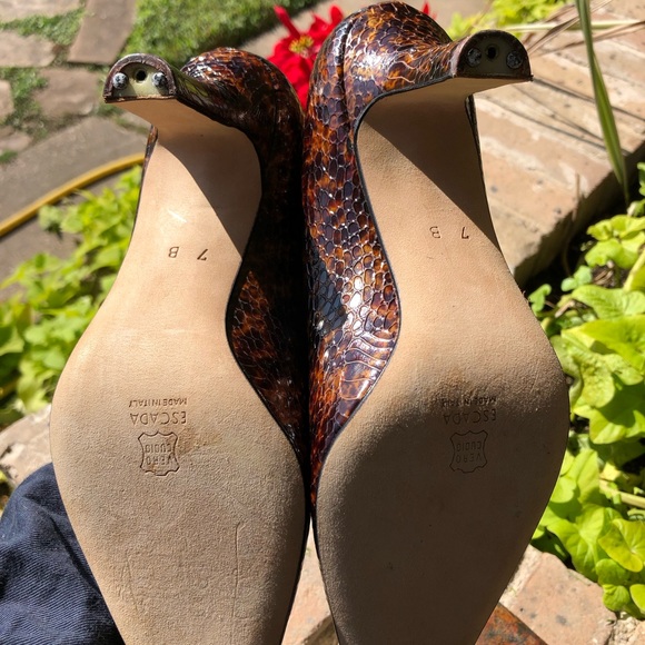 Vintage Escada Brown and Black Snakeskin Heels Made in Italy Size 7B - Picture 5 of 6